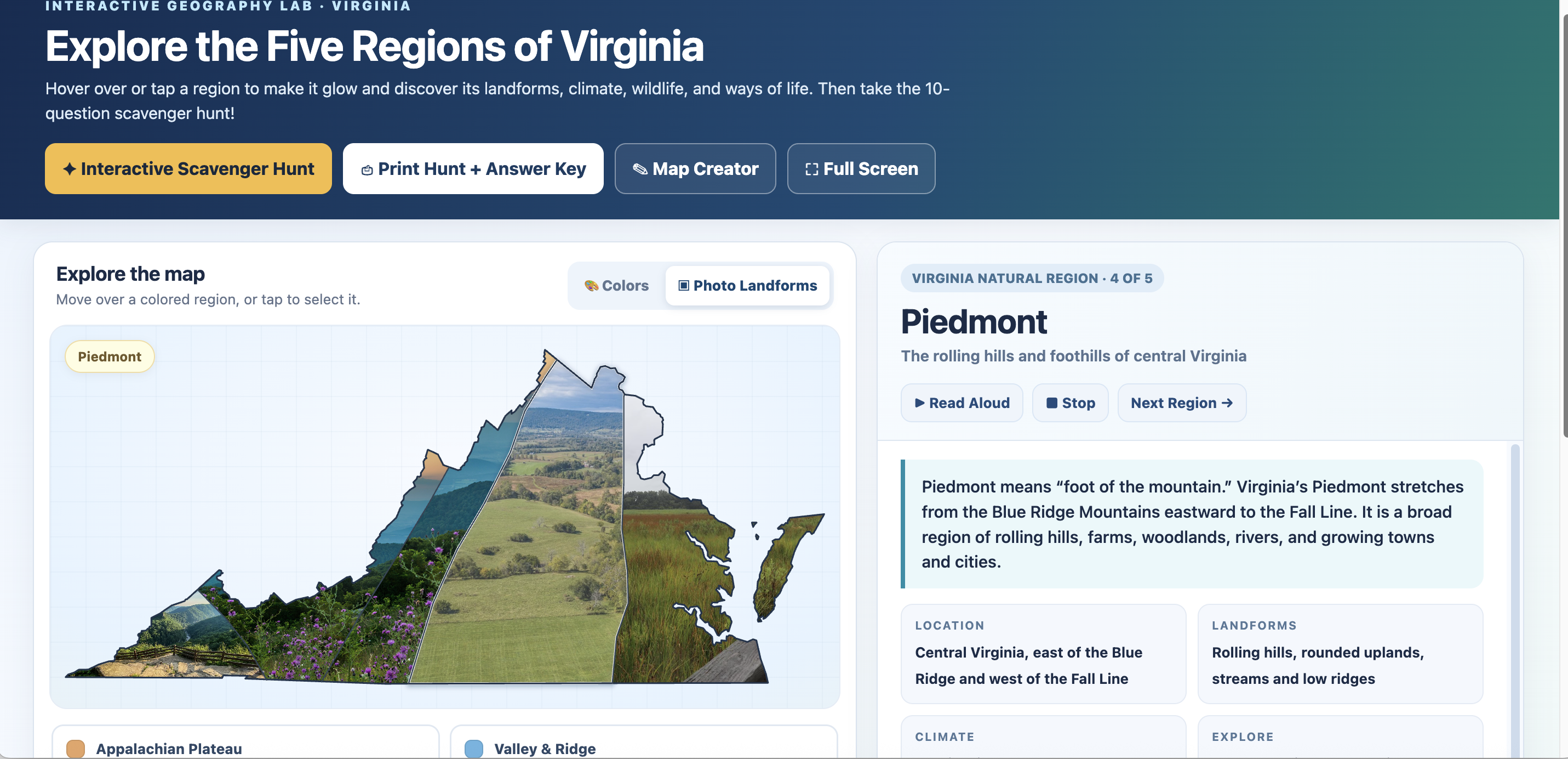 Five Regions of Virginia Interactive Map and Map Maker
